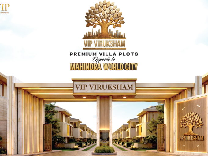 VIP Viruksham premium gated community villa plots in Singaperumal Kovil Chennai opposite Mahindra World City DTCP and RERA approved project entrance