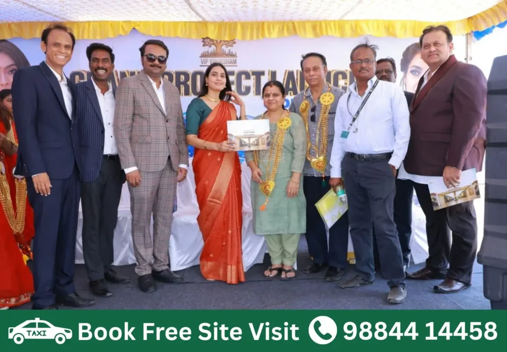 Happy customers booking DTCP approved villa plots at VIP Viruksham Singaperumal Koil Chennai launch event