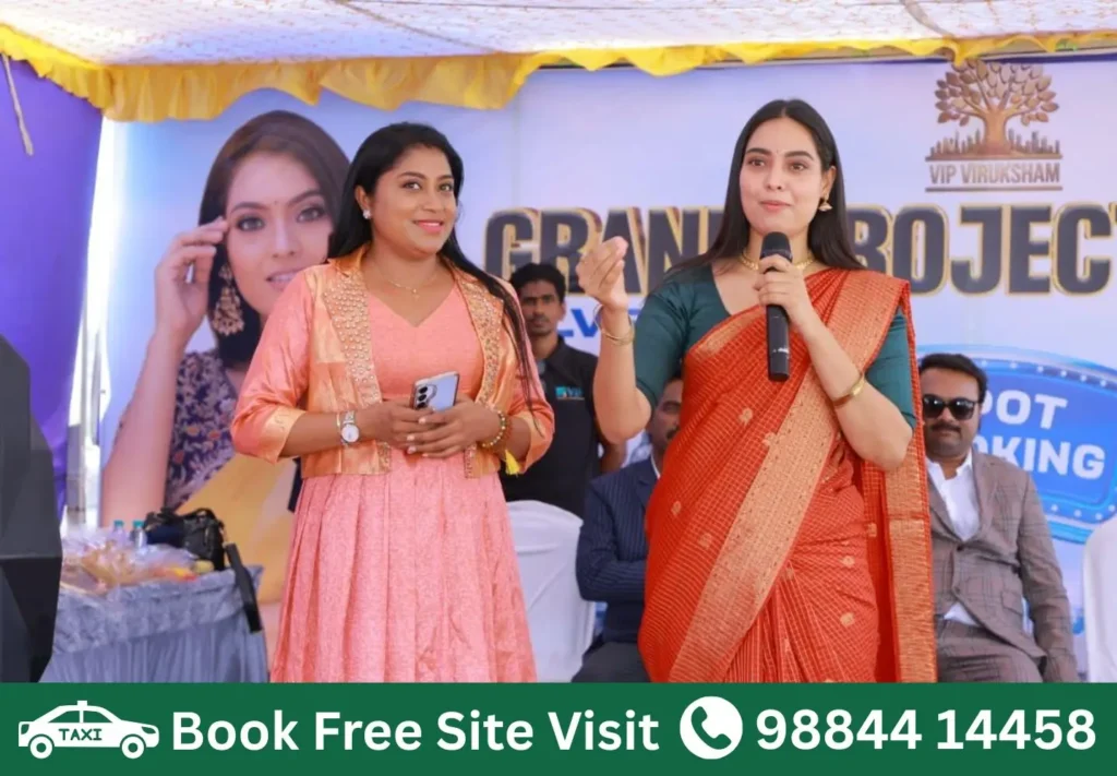 Special guest addressing customers during VIP Viruksham Singaperumal Koil DTCP and RERA approved villa plots launch